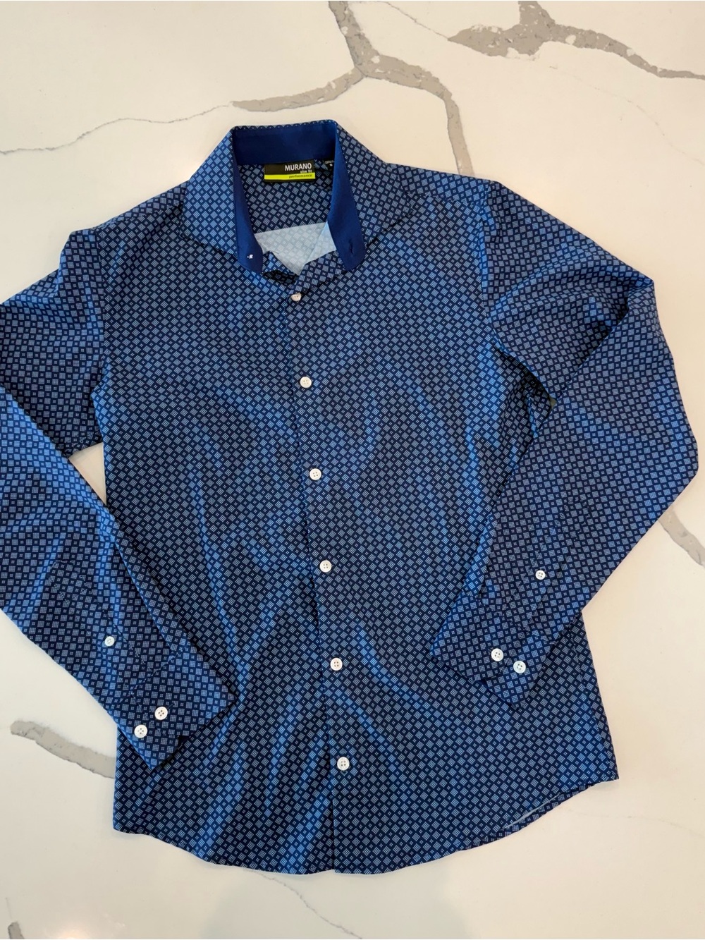 Murano Men's Navy Blue Micro-Pattern Button-Down Shirt